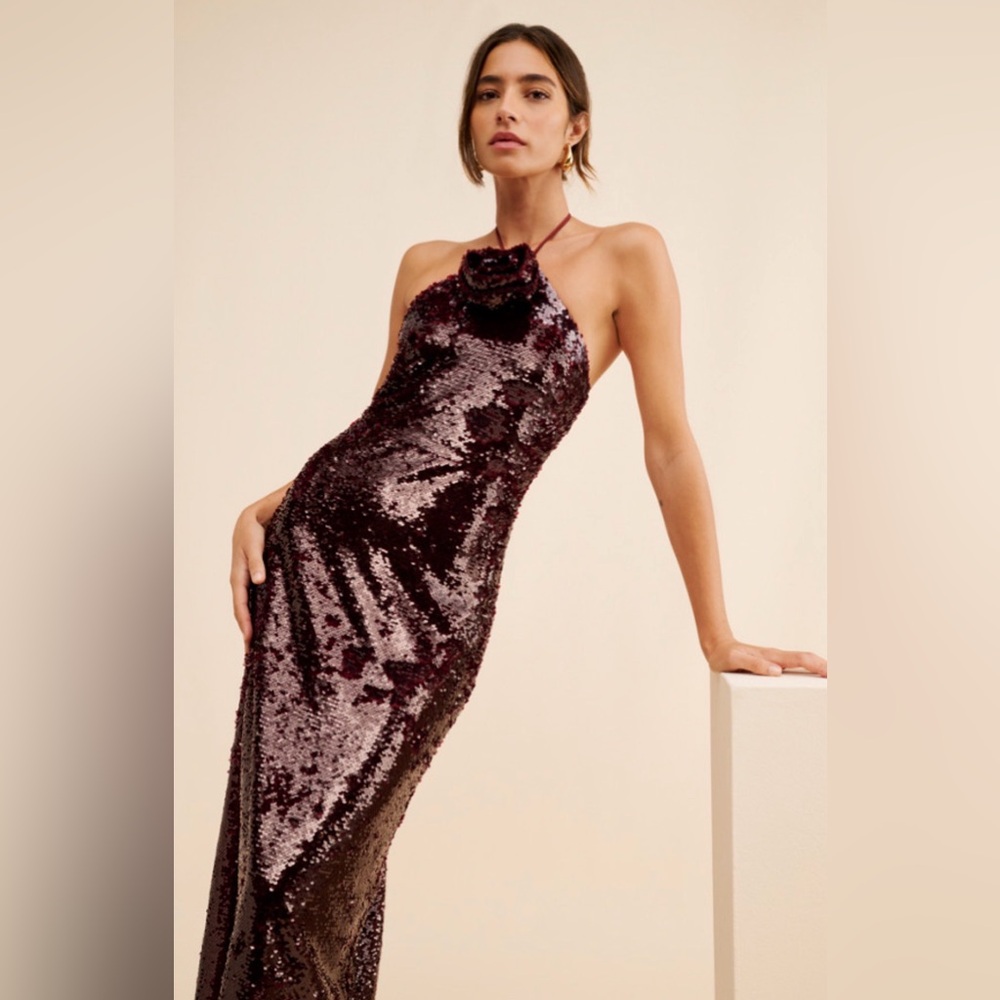 4TH & RECKLESS Stacey Sequin Burgundy Maxi Dress Size Medium